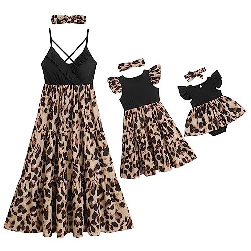 OBEEII Mutter Tochter Kleider Matching Outfits Sommer Ärmellos Floral Gedruckt Familie Passenden Kleid Mama und Mich Kleidung Lässiges Strandkleid Partykleid JM02 4-5 Jahre von OBEEII