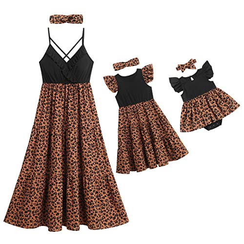 OBEEII Mutter Tochter Kleider Matching Outfits Sommer Ärmellos Floral Gedruckt Familie Passenden Kleid Mama und Mich Kleidung Lässiges Strandkleid Partykleid JM03 4-5 Jahre von OBEEII