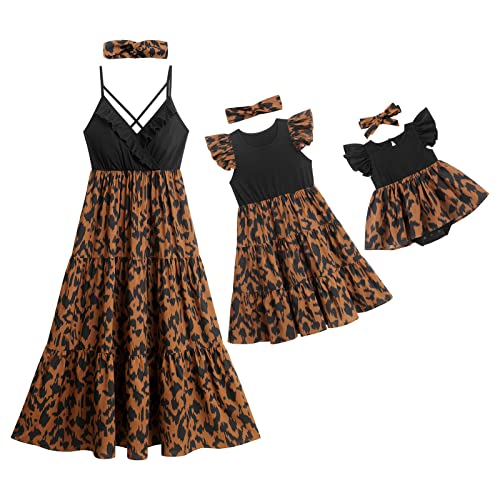 OBEEII Mutter Tochter Kleider Matching Outfits Sommer Ärmellos Floral Gedruckt Familie Passenden Kleid Mama und Mich Kleidung Lässiges Strandkleid Partykleid JM04 XL von OBEEII