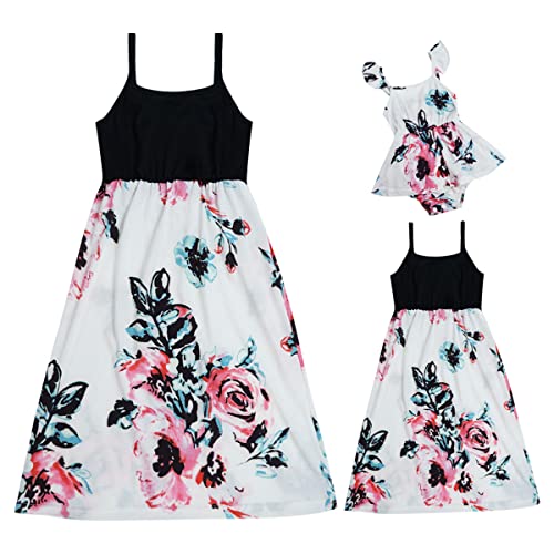 OBEEII Mutter Und Tochter Familie Passendes Kleid Sommer Ärmellos Floral Gedruckt Lässiges Strandkleid Partykleid Mehrfarbig01 M von OBEEII