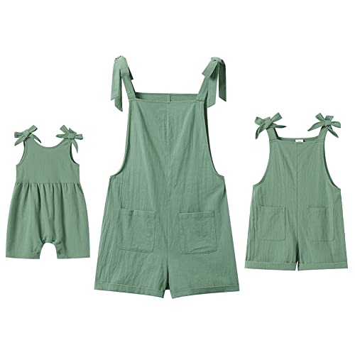 OBEEII Mutter Und Tochter Matching Outfit Einfarbig Ärmellos Jumpsuit Mama und Mich Familie Passenden Kleidung Grün 3-4 Jahre von OBEEII