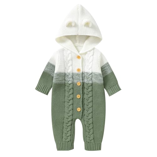 OBEEII Neugeborene Baby Mädchen Jungen Kleidung Langarm Gestrickt Kapuze Strampler Body Wärmer Herbst Winter Babykleidung Grün 3-6 Monate von OBEEII