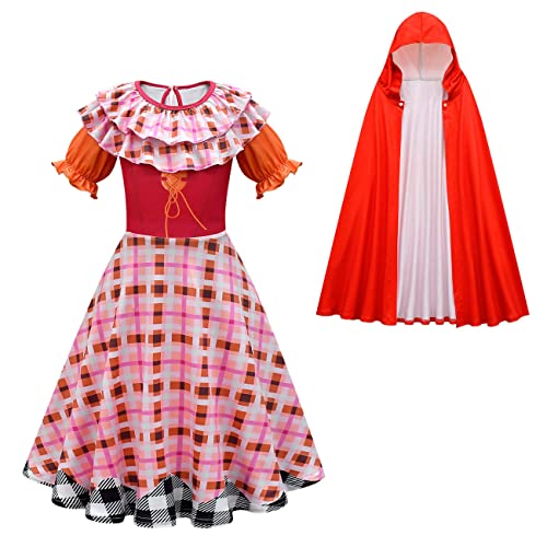 OBEEII Sanderson Sister Kostüm für Mädchen Hokuspokus Cosplay Kleid mit Umhang Halloween Kostüm für Geburtstag Karneval Cosplay Verkleidung Orange03+Mantel 8-9 Jahre von OBEEII