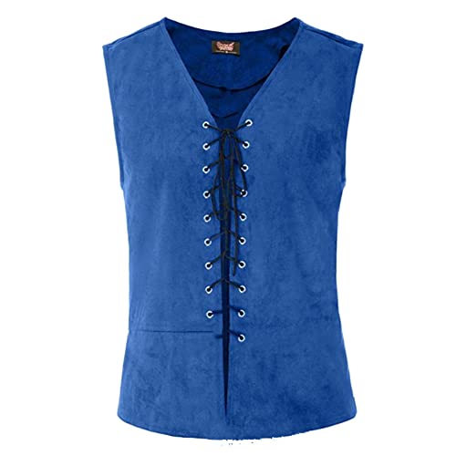 OBEEII Weste Piraten Victorian Herren Mittelalter Vintage Ärmellos Renaissance Viking Viktorian Piraten Gothic Steampunk Weste Tops Blau XXL von OBEEII