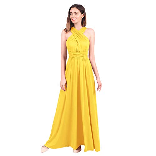 Transformer Multi-Way-Bandage-Kleid für Damen, wandelbar, Brautjungfernkleid, gelb, Mittel von OBEEII
