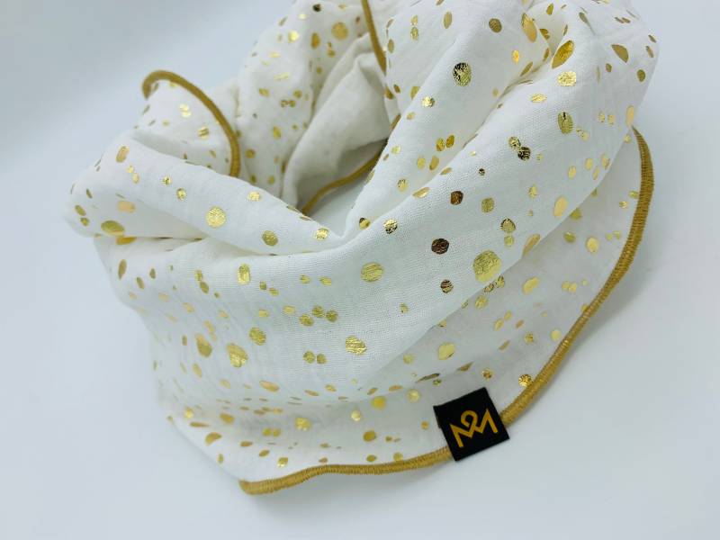 Loop Schal Aus Baumwollmusselin in Gebrochnem Weiß Mit Goldenen Punkten Loop Schal Aus Baumwollmusselin in Gebrochnem Weiß Mit Goldenen Punkten von OBERMUTTI