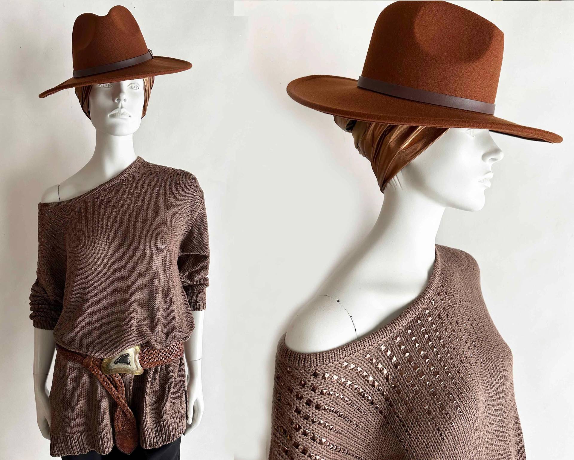 The Hazelnut Vintage Pullover Kupfer Geo Nieten Slouchy Boho Ls Crochet, Kleid S, M Damen Pullover, Verziert, Tunika, Top von OBJECTSofMATTER