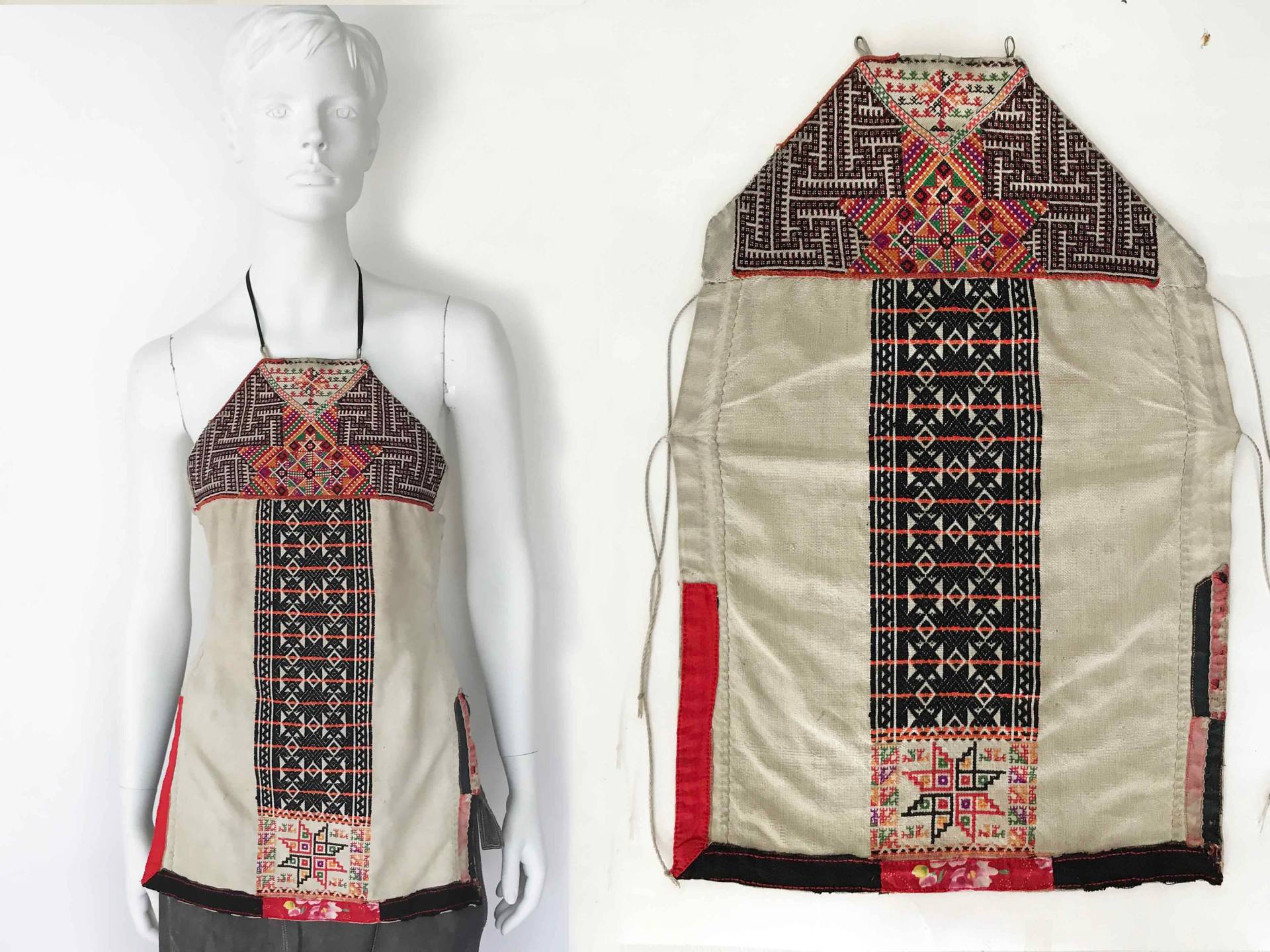 The Nouveau Nomaden Vietnam Vintage 70Er Jahre Neckholder Top Tank Festival Boho Lätzchen Folklore Geo Bestickt Baumwolle Schürze von OBJECTSofMATTER