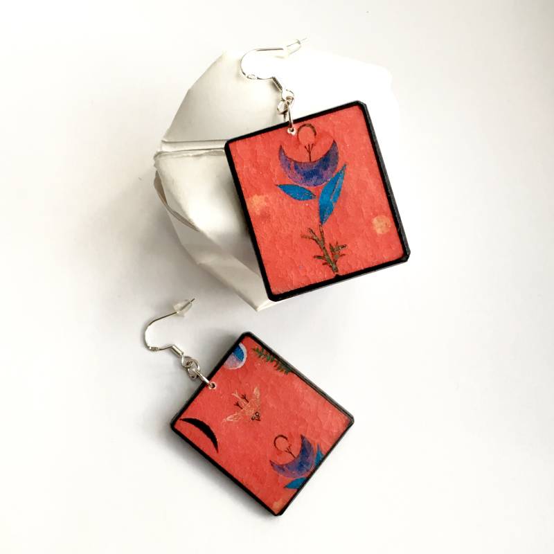 Mismatched Earrings, Flower Myth By Paul Klee, Gift For Wife Mismatched Earrings, Flower Myth By Paul Klee, Gift For Wife von OBLJEWELLERY