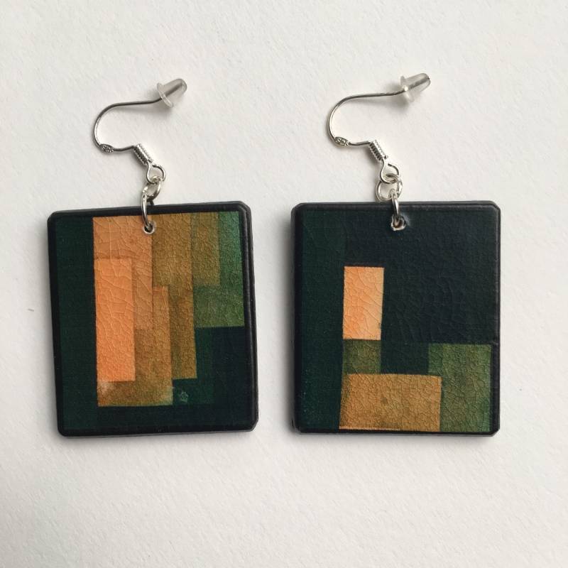 Paul Klee, Watercolour Art, Orange & Green Earrings, Sustainable Gift von OBLJEWELLERY