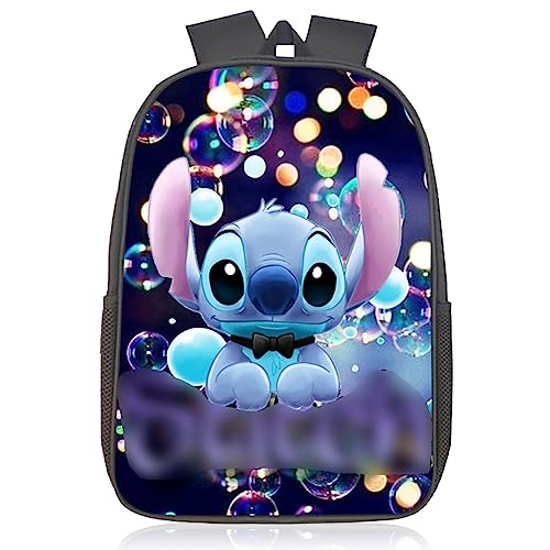 Li-lo and Sti-tch 3D Bedruckter Schulrucksack für Kinder, Sti-tch Kinder Rucksack Tasche Büchertaschen Jungen Sti-tch Cartoons Hohe Kapazität Schultasche Laptop Bookbag von OBLRXM