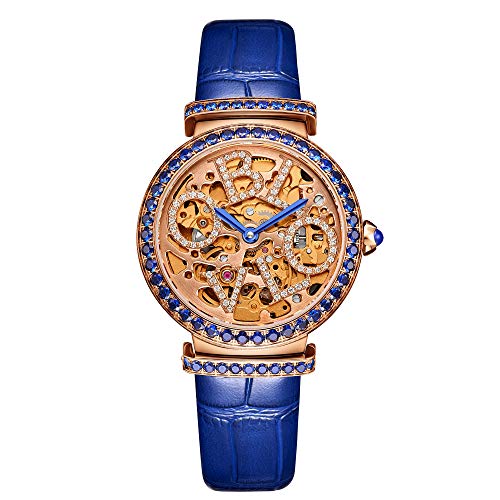 OBLVLO BW Automatikuhren Skeleton Dial Top Brand Female Armbanduhr Leder (BW-PLL) von OBLVLO