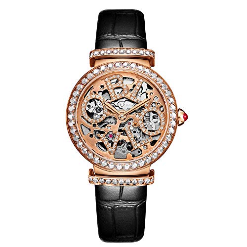 OBLVLO BW Automatikuhren Skeleton Dial Top Brand Female Armbanduhr Leder (BW-PPB) von OBLVLO