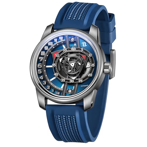 OBLVLO Designer-Armbanduhr für Herren, Rotor, Gummiband, wasserdicht, automatisch, analog, super leuchtend, klassisch, mechanisch, JM-Rotor, JM-ROTOR-YLLR, modisch von OBLVLO