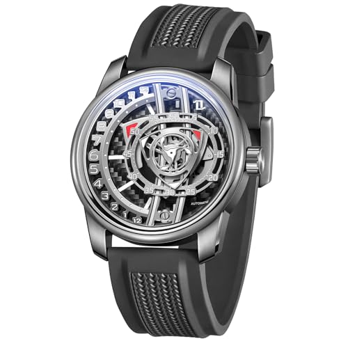 OBLVLO Designer-Armbanduhr für Herren, Rotor, Gummiband, wasserdicht, automatisch, analog, super leuchtend, klassisch, mechanisch, JM-Rotor, JM-ROTOR-YWBR, modisch von OBLVLO