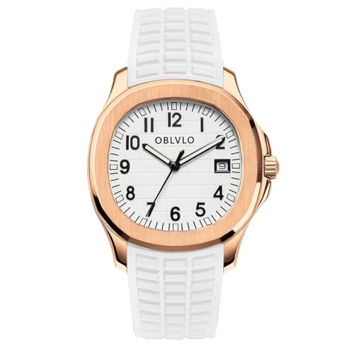 OBLVLO Designer Herren-Armbanduhr mit quadratischem Kugelzifferblatt und Datum, luxuriöses Edelstahlgehäuse, leuchtendes Silikonband, mechanische Uhren FM-SL, Fm-sl-pwwr, modisch von OBLVLO