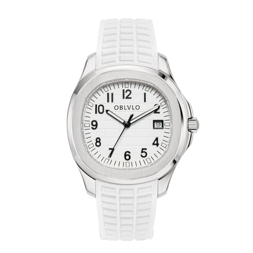 OBLVLO Designer Herren-Armbanduhr mit quadratischem Kugelzifferblatt und Datum, luxuriöses Edelstahlgehäuse, leuchtendes Silikonband, mechanische Uhren FM-SL, Fm-sl-ywwr, modisch von OBLVLO