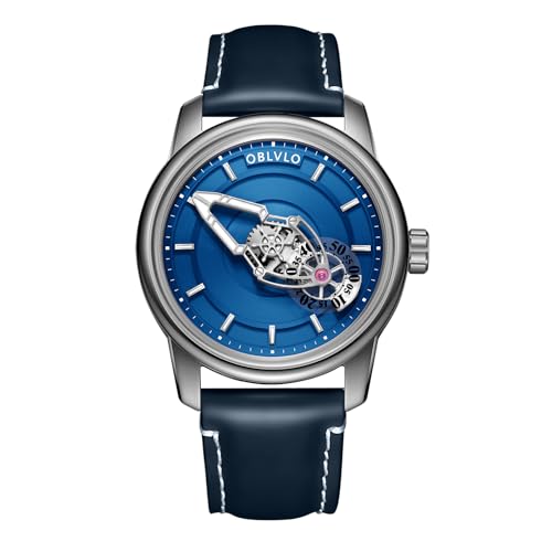 OBLVLO Designer Spacecraft Automatikuhr für Herren, mechanische Armbanduhr, super leuchtendes Lederband, Business-Uhren JM-SP, JM-SPACE-YLLL, Modern von OBLVLO
