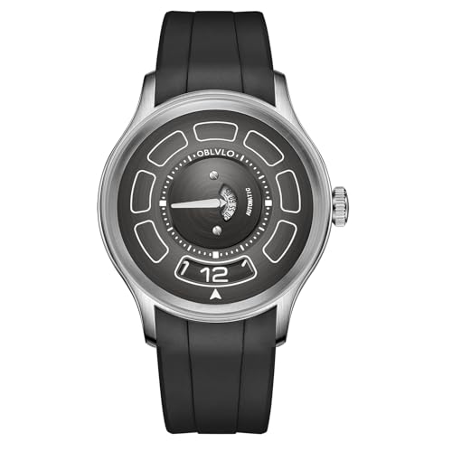 OBLVLO Herren Automatikuhr Designer UFO Zifferblatt Mechanische Armbanduhr 316L Edelstahl Wasserdicht Gummi Sport Uhr BLM-UFO, Blm-ur-ygbr, Modern von OBLVLO