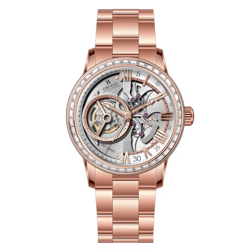 OBLVLO Herren-Automatikuhr mit Diamantlünette, ausgehöhlter Lupe, synthetischer Saphir, wasserdicht, mechanische Armbanduhr VMQ-S-D, VMQ-D-S-PWPS, Mechanische Uhr von OBLVLO