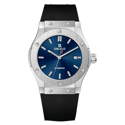 OBLVLO Herren Klassische mechanische Uhr Roségold schwarzes Zifferblatt wasserdicht transparent Automatikwerk Gummiband Uhr HM-SIM, HM-SIM-YLBR, Modern von OBLVLO