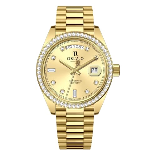 OBLVLO Herren Luxus Uhr Rose Gold Braun Zifferblatt Mechanisch Automatik Wasserdicht Vintage Leuchtend Sport Klassisch Datum Armbanduhr RX-DD, RX-DD-D-GGGS, Vintage von OBLVLO