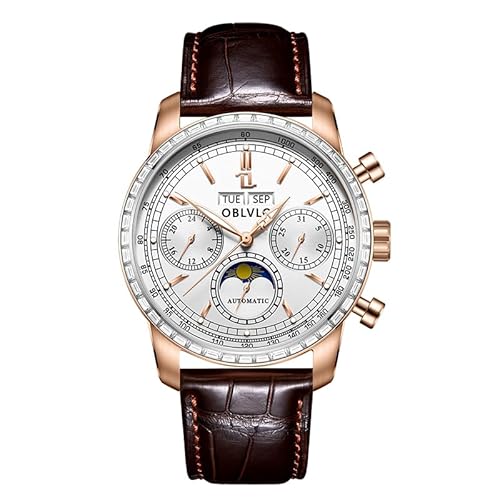 OBLVLO Herren Roségold Multifunktions Automatik Mechanische Uhr Luxus Schwungrad Armbanduhr mit Super Leuchtendem Lederband Klassisch GC-MUT, GC-MUT-D-PWWL, Modern OBLVLO Herren Roségold Multifunktions Automatik Mechanische Uhr Luxus Schwungrad Armbanduhr mit Super Leuchtendem Lederband Klassisch GC-MUT, GC-MUT-D-PWWL, Modern von OBLVLO