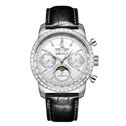 OBLVLO Herren Roségold Multifunktions Automatik Mechanische Uhr Luxus Schwungrad Armbanduhr mit Super Leuchtendem Lederband Klassisch GC-MUT, GC-MUT-D-YWBL, Modern OBLVLO Herren Roségold Multifunktions Automatik Mechanische Uhr Luxus Schwungrad Armbanduhr mit Super Leuchtendem Lederband Klassisch GC-MUT, GC-MUT-D-YWBL, Modern von OBLVLO