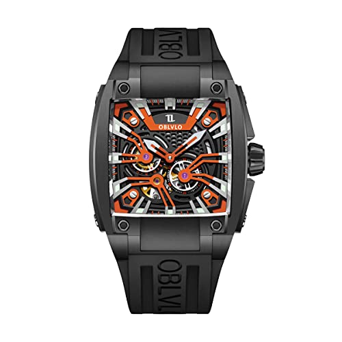 OBLVLO Herren Super Luminous Automatik Uhren Sport Luxus Uhr Quadratische Skelett Mechanische Gummi Armband Uhren GM, GM-BBBO2, Mechanisch von OBLVLO