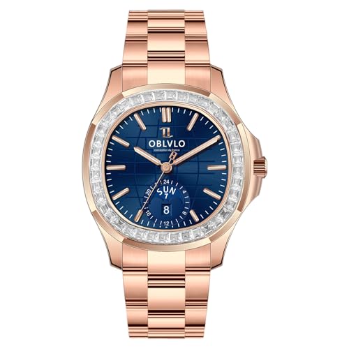 OBLVLO High-End-Diamant-Lünette quadratisches Zifferblatt Moonphase Automatikuhr für Herren super leuchtendes wasserdichtes Armband mechanische klassische Uhren FM-SL-DD-D, Fm-sl-dd-d-plps, modisch von OBLVLO