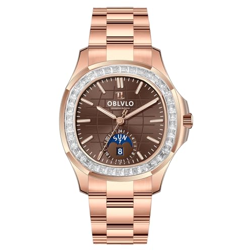 OBLVLO High-End-Diamant-Lünette quadratisches Zifferblatt Moonphase Automatikuhr für Herren super leuchtendes wasserdichtes Armband mechanische klassische Uhren FM-SL-DD-D, Fm-sl-dd-d-pops, modisch von OBLVLO