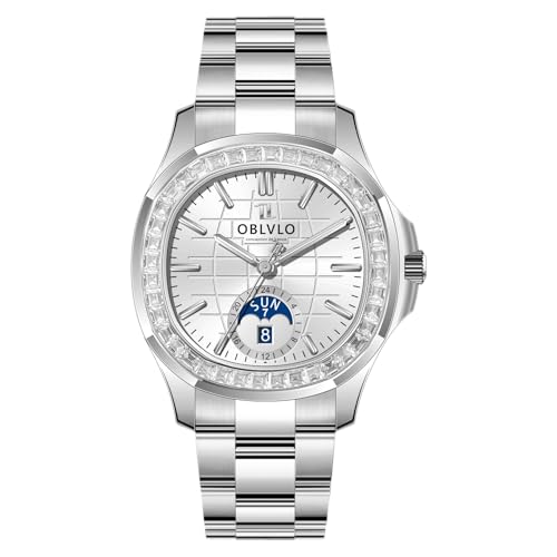 OBLVLO High-End-Diamant-Lünette quadratisches Zifferblatt Moonphase Automatikuhr für Herren super leuchtendes wasserdichtes Armband mechanische klassische Uhren FM-SL-DD-D, Fm-sl-dd-d-ywys, modisch von OBLVLO
