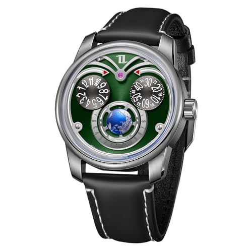 OBLVLO Herren JM-DRAGON Automatikuhr, Modisch, Schwarz, 42 mm, 50 m Wasserdicht, Kristallglas, Lederarmband, Schnalle, Analog, Automatik, Sport, Schwimmen, Transparent im Dunkeln, 2 Jahre Garantie von OBLVLO