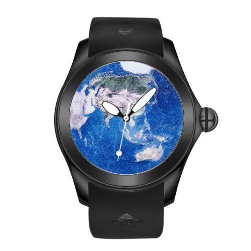 OBLVLO Kafyase Fashion Earth Zifferblatt Gummiband mechanische Uhr für Herren 3D Tiger schwarzes PVD-Gehäuse wasserdicht automatische Sportuhren, Kf-ar-04, Modern von OBLVLO