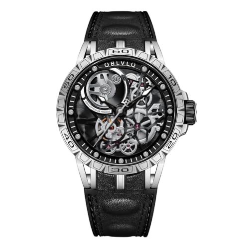 OBLVLO Luxus-Armbanduhr für Herren - Automatik Stahl Uhren Skeleton Zifferblatt mit Entspiegeltem Saphirglas und Wasserdichtigkeit 50 Meter von OBLVLO