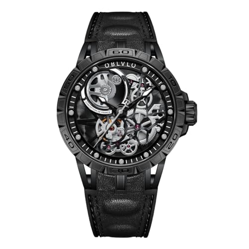OBLVLO LM Automatik Stahl Uhren Skeleton Zifferblatt Top-Marke Luxus-Armbanduhr Leder (LM-TTB) von OBLVLO