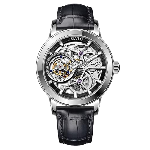 OBLVLO Luxury Original Men Mechanical Watch Genuine Leather Steel Skeleton Dial Tourbillon Manual-Wind Watches VM-TB (VM-TB-PWW1) von OBLVLO
