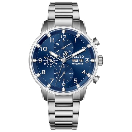 OBLVLO Luxus Herren Multifunktionsuhr Automatisch Leuchtend 316L Edelstahl Mechanisch Wasserdicht Mode Armbanduhr IM-MUT, IM-MUT-YLY, Mechanisch von OBLVLO
