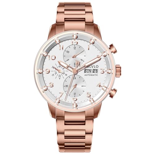 OBLVLO Luxus Herren Multifunktionsuhr Automatisch Leuchtend 316L Edelstahl Mechanisch Wasserdicht Mode Armbanduhr IM-MUT, Im-mut-pwp, Mechanisch von OBLVLO