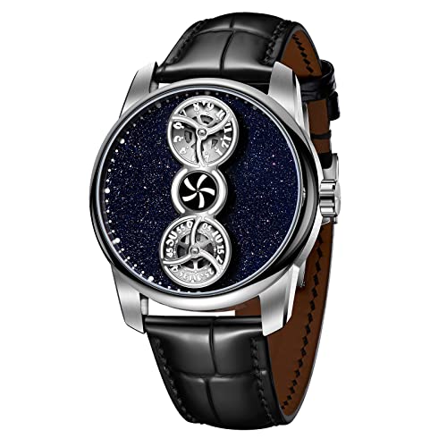 OBLVLO Luxusmarke Double Wheels Edelstahl Automatik Herrenuhr Leder Super Luminous Mechanische Sportuhr SK-D (SK-D-YBB) von OBLVLO