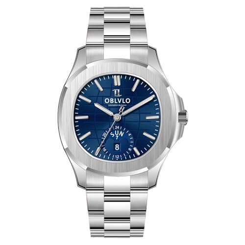 OBLVLO Mode Herren Platz Ball Zifferblatt Mondphase Automatische Warzen Luxus 316L Edelstahl Leucht Rose Gold Armband Mechanische Uhren FM-SL-DD, fm-sl-dd-ylys, Modisch von OBLVLO