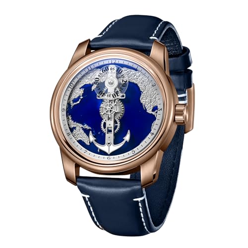 OBLVLO Original Designer Navigator Map Zifferblatt Automatikuhr für Herren Kreatives Leder Wasserdicht Klassische Uhren Mechanisches Uhrwerk JM-SS, Jm-ss-pll, Militär von OBLVLO