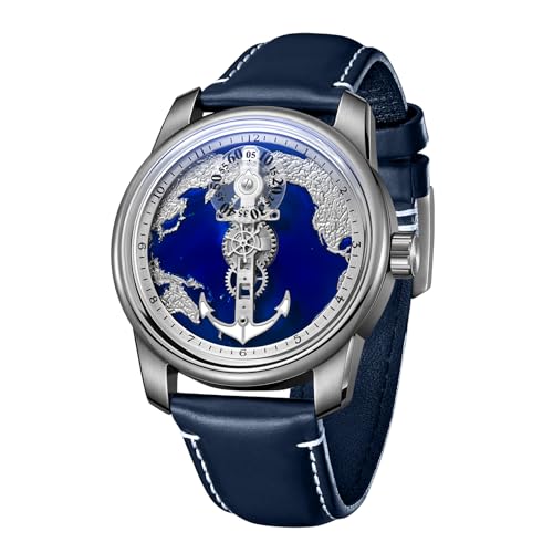 OBLVLO Original Designer Navigator Map Zifferblatt Automatikuhr für Herren Kreatives Leder Wasserdicht Klassische Uhren Mechanisches Uhrwerk JM-SS, Jm-ss-yll, Militär von OBLVLO