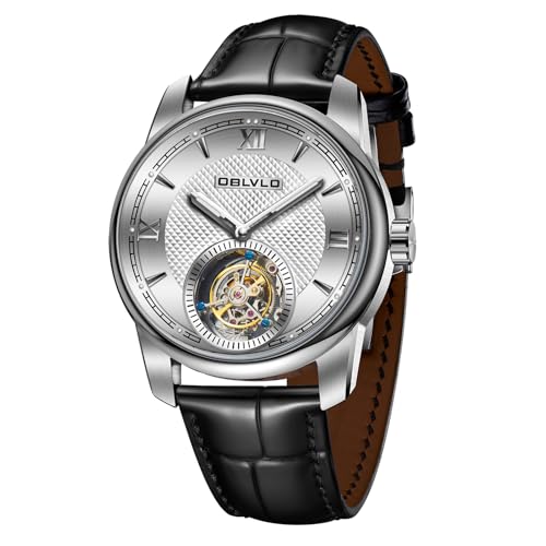 OBLVLO Top-Marke Herren-Armbanduhr, luxuriös, Tourbillon, Automatikuhr, Luxus-Leder, wasserdichte Uhr für Herren, SK-Tour, Sk-tour-ywb, Modern von OBLVLO