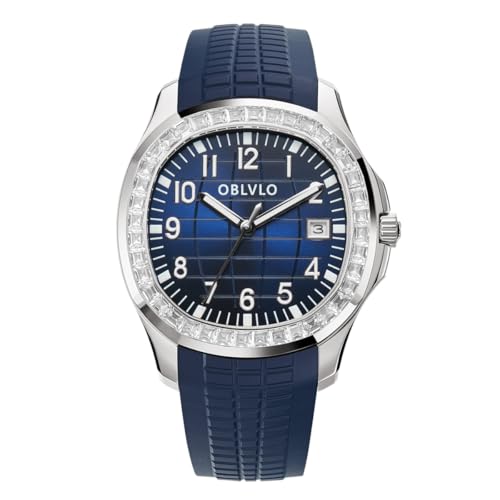 OBLVLO Top Luxury Brand Crystal Bezel Square Dial with Date Automatic Watch for Men Super Luminous Rubber Band Mechanical Wrist Watches FM-SL, FM-SL-YLLR-D, Mechanisch, selbstaufziehend, Automatikuhr von OBLVLO