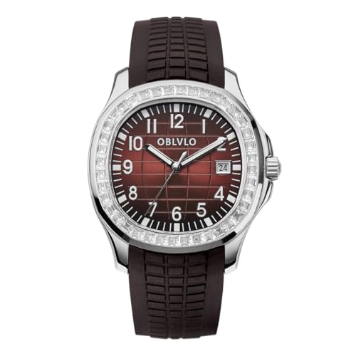 OBLVLO Top Luxury Brand Crystal Bezel Square Dial with Date Automatic Watch for Men Super Luminous Rubber Band Mechanical Wrist Watches FM-SL, FM-SL-YNNR-D, Mechanisch, selbstaufziehend, Automatikuhr von OBLVLO