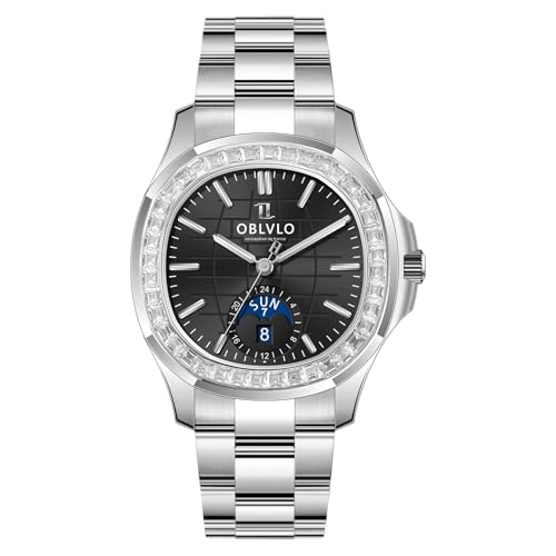 OBLVLO Top Luxury Brand Diamonds Lünette Square Dial Moonphase Automatikuhr für Herren Super Luminous Rose Gold Mechanische Armbanduhr FM-SL, Fm-sl-dd-d-ybys, Mechanisch, selbstaufziehend, von OBLVLO