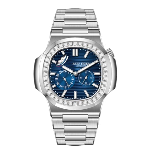 Reef Tiger Luxus Herren Quadratische Kristall Lünette 24 Stunden Multifunktions Automatik Mechanische Uhr Business Armband Armbanduhren RGA2019, RGA2019-YLYD, Mechanisch, selbstaufziehend von OBLVLO