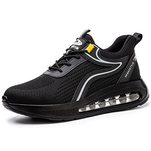 OBQcare Sicherheitsschuhe Herren 37 Arbeitsschuhe mit Stahlkappen Herren Leicht Arbeitsschuhe Schutzschuhe Atmungsaktiv rutschfest Trekkingschuhe Sportlich Arbeitsturnschuhe Schwarz Silber von OBQcare