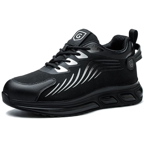 Stahlkappenschuhe Herren Safety Shoes for Men Arbeitsschuhe Küche rutschfest Sicherheitsschuhe S3 Leicht rutschfest Schwarz Grau 38EU Stahlkappenschuhe Herren Safety Shoes for Men Arbeitsschuhe Küche rutschfest Sicherheitsschuhe S3 Leicht rutschfest Schwarz Grau 38EU von OBQcare